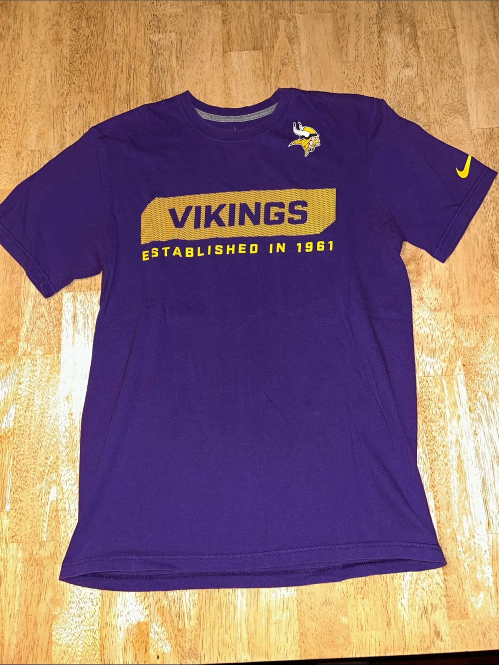 Nike Purple Vikings Graphic Short Sleeve Tee with Gold Accents